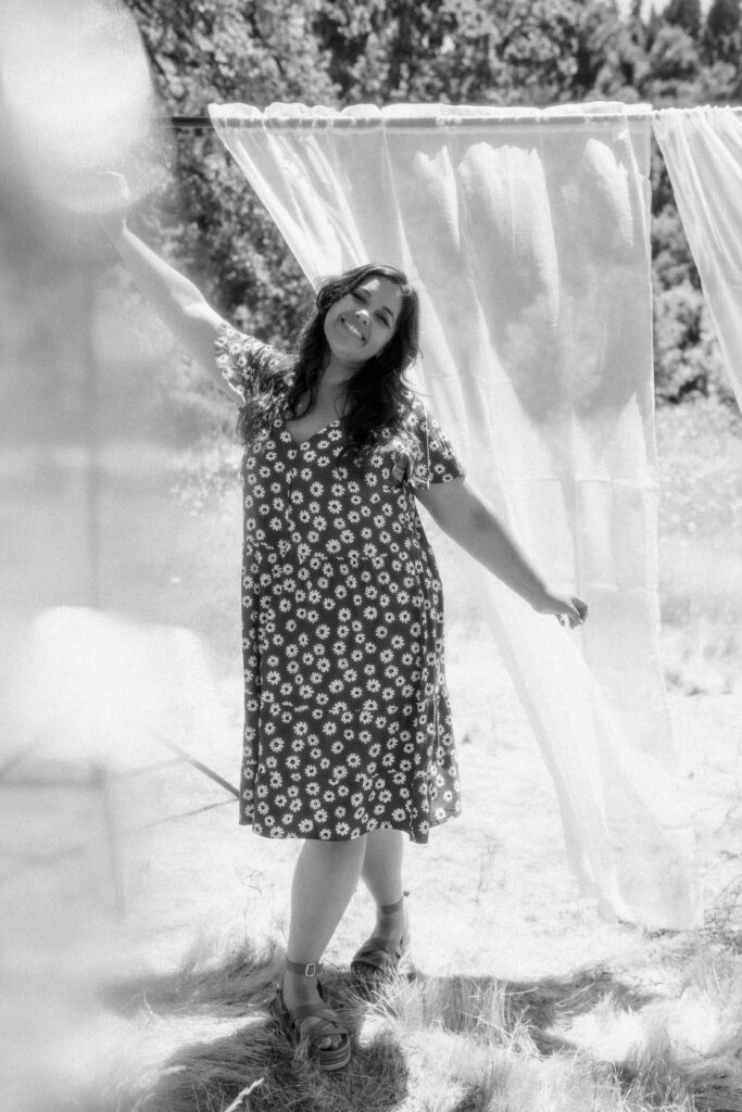 brand photography example showing earthy minimal style with flowy dress