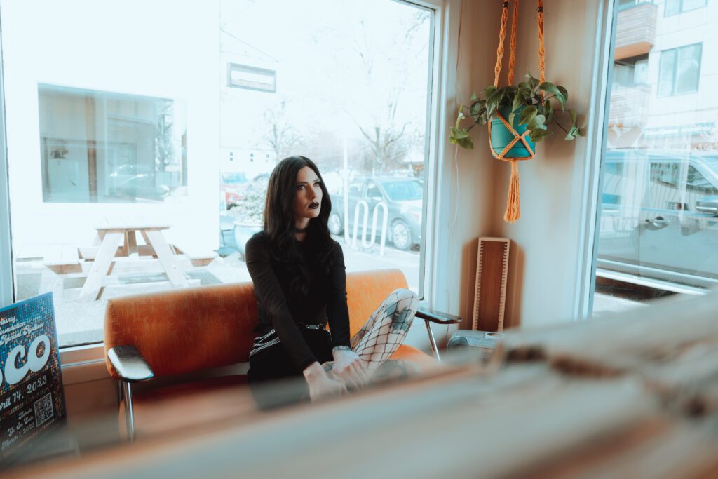 retro brand photoshoot at vinyl record store portland austin