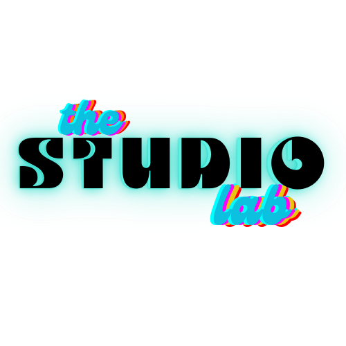 Colorful retro-inspired logo for The Studio Lab, a creative brand photography session by Mew Photo & Video focused on artistic direction and self-expression